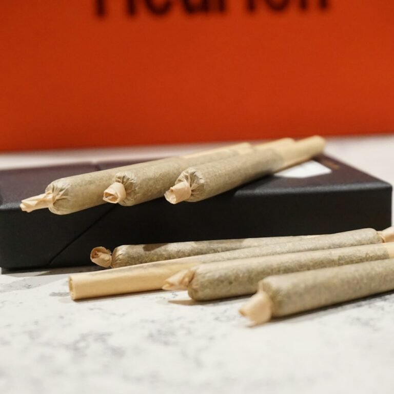 Pre-rolled cannabis joints with a box