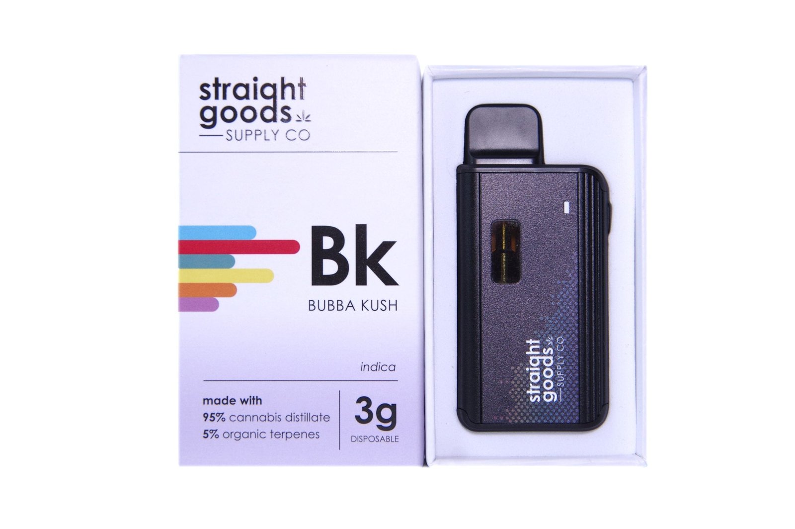 STRAIGHT GOODS SUPPLY CO. 3 GRAM DISPOSABLE VAPES – BUBBA KUSH THC DISTILLATE