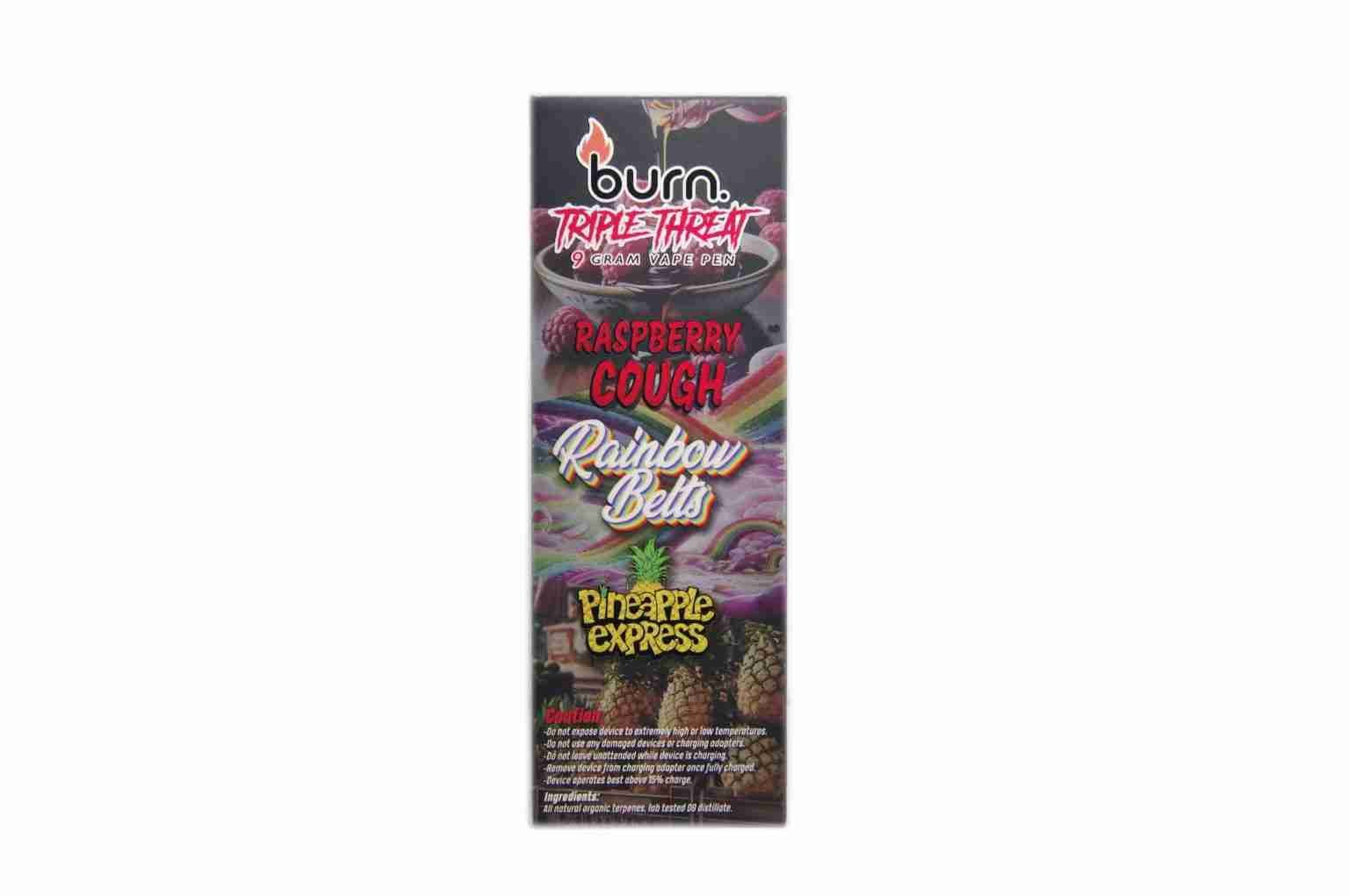 Burn Triple Threat – Raspberry Cough + Rainbow Belts + Pineapple Express (9 Gram)