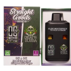 STRAIGHT GOODS SUPPLY CO. 6 GRAM DUAL CHAMBER DISPOSABLE VAPES – OG #18 + DEATH BUBBA THC DISTILLATE