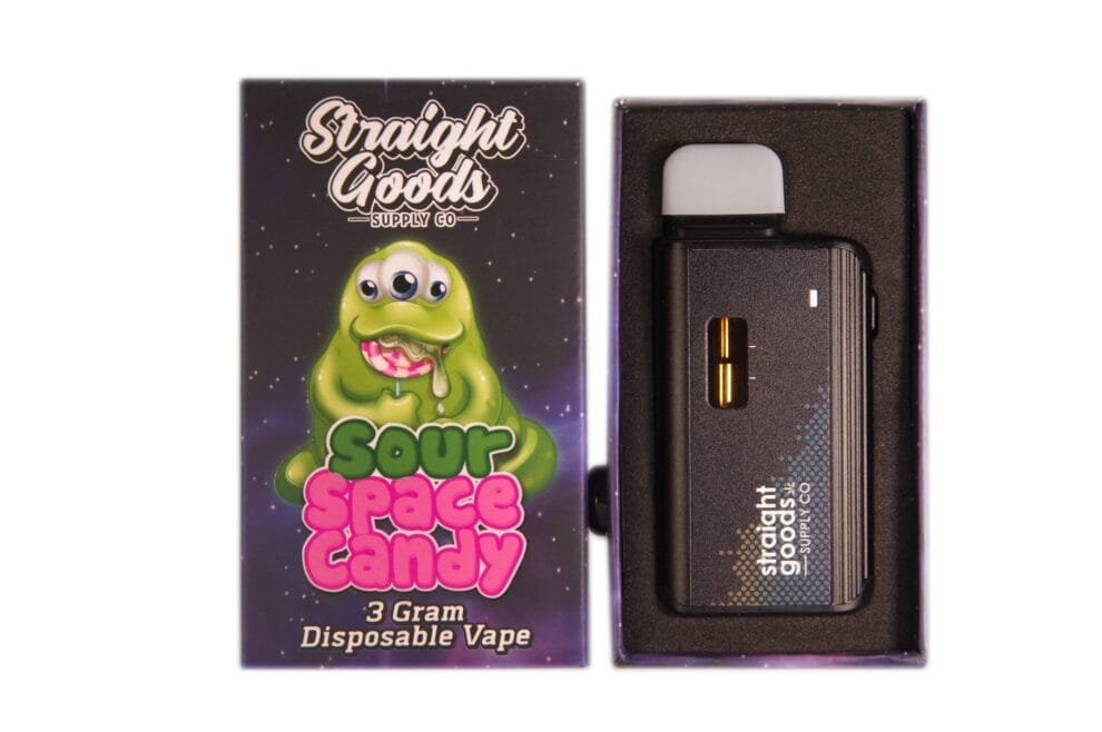 STRAIGHT GOODS SUPPLY CO. 3 GRAM DISPOSABLE VAPES – Sour Space Candy THC DISTILLATE (New Packaging)